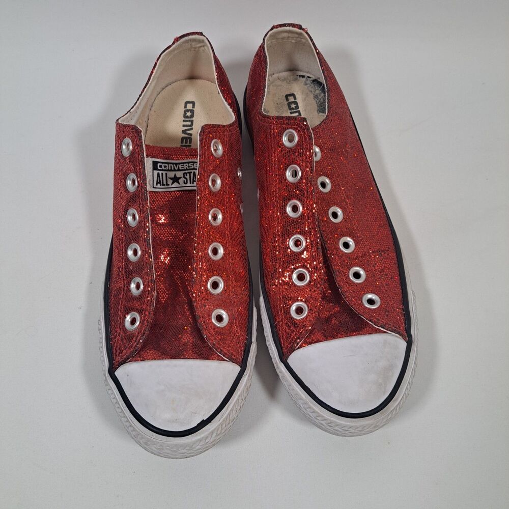 SPARKLY Converse Chuck Taylor Low Top Red Glitter Shoes Women Sz 9 Men 7 Dorthy
